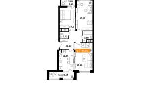 3-к квартира, вторичка, 77м2, 3/17 этаж