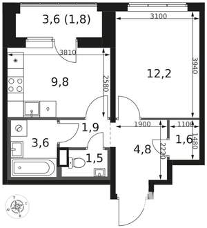 1-к квартира, вторичка, 37м2, 2/8 этаж