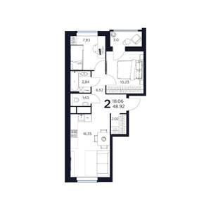 2-к квартира, строящийся дом, 49м2, 13/17 этаж