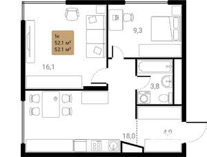 2-к квартира, вторичка, 52м2, 19/28 этаж