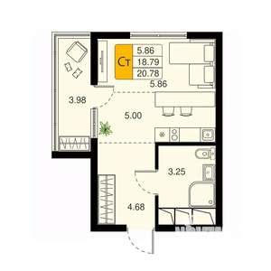 Студия квартира, вторичка, 21м2, 3/20 этаж