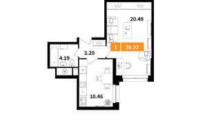 1-к квартира, вторичка, 38м2, 4/17 этаж