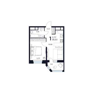 1-к квартира, строящийся дом, 36м2, 10/17 этаж