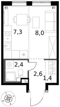 Студия квартира, вторичка, 22м2, 2/17 этаж