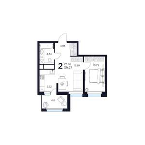 2-к квартира, строящийся дом, 39м2, 12/17 этаж