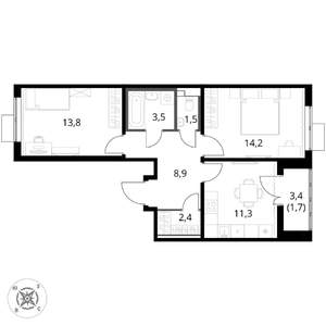 2-к квартира, вторичка, 57м2, 8/17 этаж