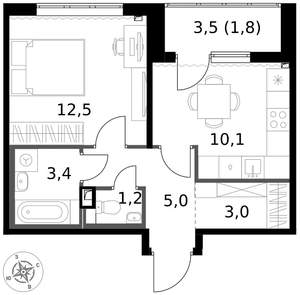 1-к квартира, вторичка, 37м2, 2/17 этаж