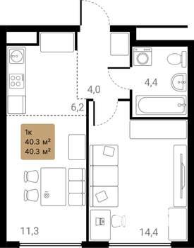 1-к квартира, вторичка, 40м2, 13/28 этаж