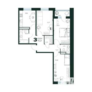 3-к квартира, вторичка, 76м2, 2/9 этаж