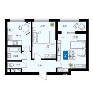 2-к квартира, вторичка, 51м2, 9/20 этаж