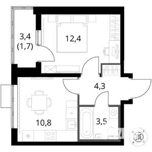 1-к квартира, вторичка, 33м2, 10/16 этаж