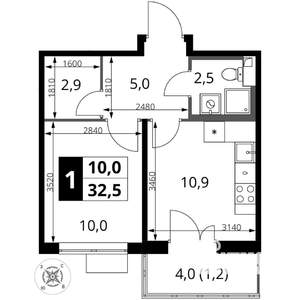 1-к квартира, вторичка, 33м2, 15/16 этаж