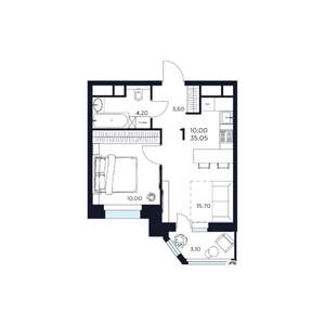 1-к квартира, строящийся дом, 35м2, 12/17 этаж