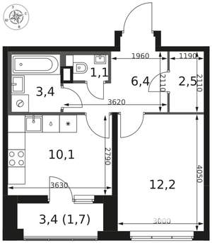 1-к квартира, вторичка, 37м2, 2/8 этаж