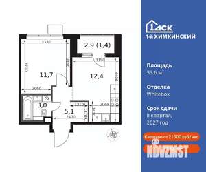 1-к квартира, вторичка, 34м2, 12/17 этаж