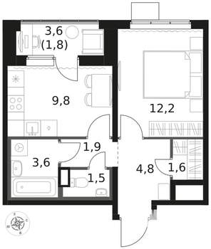 1-к квартира, вторичка, 37м2, 3/8 этаж