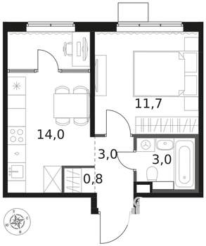 1-к квартира, вторичка, 33м2, 7/8 этаж