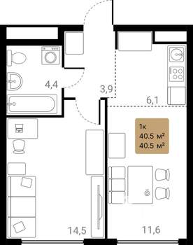 1-к квартира, вторичка, 41м2, 8/28 этаж