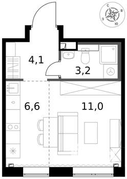 Студия квартира, вторичка, 25м2, 2/17 этаж