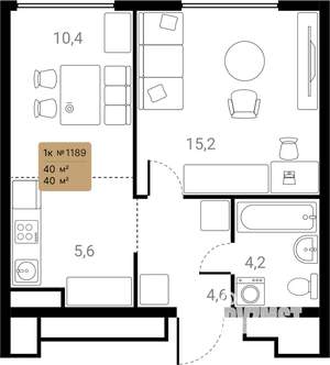 1-к квартира, вторичка, 40м2, 9/28 этаж