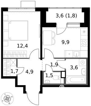 1-к квартира, вторичка, 38м2, 8/17 этаж