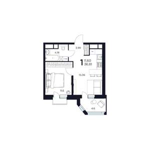 1-к квартира, вторичка, 37м2, 14/17 этаж