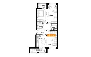 3-к квартира, строящийся дом, 77м2, 14/17 этаж