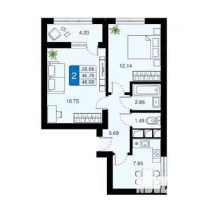 2-к квартира, вторичка, 49м2, 14/20 этаж