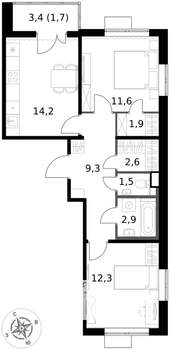 2-к квартира, вторичка, 58м2, 13/17 этаж