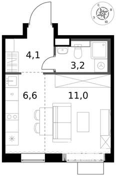 1-к квартира, вторичка, 25м2, 5/17 этаж