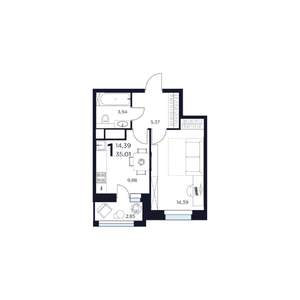 1-к квартира, строящийся дом, 35м2, 10/15 этаж