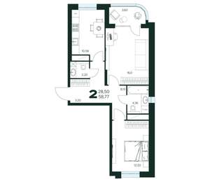 2-к квартира, вторичка, 59м2, 5/9 этаж