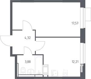 1-к квартира, строящийся дом, 38м2, 2/12 этаж