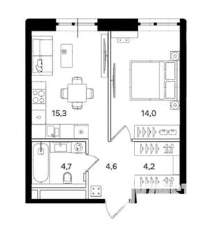 1-к квартира, строящийся дом, 43м2, 10/24 этаж
