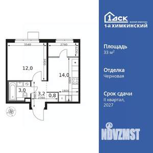 1-к квартира, вторичка, 33м2, 11/17 этаж