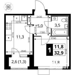 1-к квартира, вторичка, 33м2, 6/17 этаж