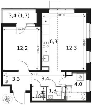 2-к квартира, вторичка, 46м2, 12/17 этаж