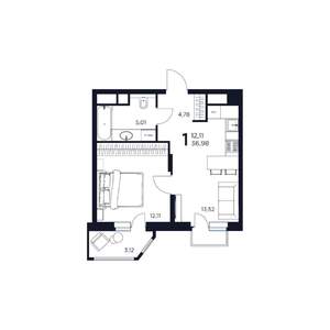 1-к квартира, вторичка, 37м2, 14/17 этаж