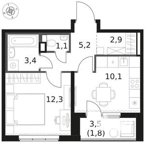 1-к квартира, вторичка, 37м2, 2/8 этаж