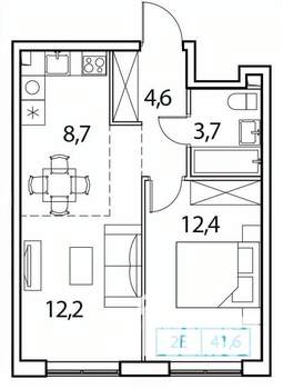 1-к квартира, вторичка, 42м2, 16/18 этаж