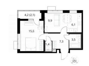 2-к квартира, вторичка, 46м2, 1/16 этаж