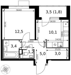 1-к квартира, вторичка, 37м2, 4/17 этаж