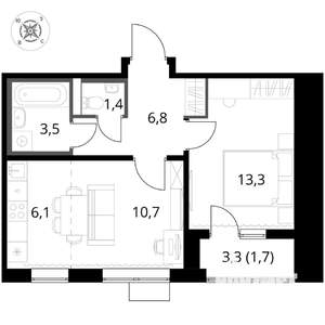 2-к квартира, вторичка, 44м2, 13/17 этаж