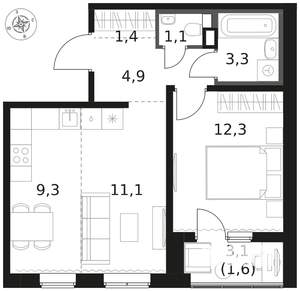 2-к квартира, вторичка, 45м2, 2/8 этаж