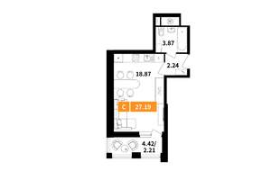 Студия квартира, вторичка, 27м2, 8/22 этаж