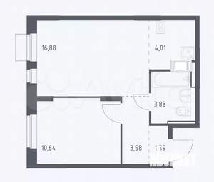 1-к квартира, сданный дом, 41м2, 11/12 этаж