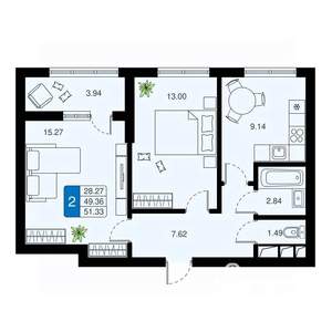 2-к квартира, вторичка, 51м2, 18/20 этаж
