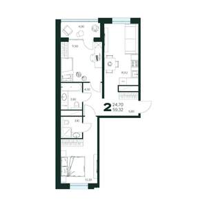 2-к квартира, вторичка, 59м2, 2/9 этаж