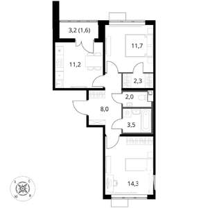 2-к квартира, вторичка, 55м2, 6/16 этаж