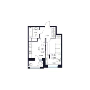 1-к квартира, вторичка, 37м2, 3/15 этаж